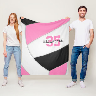Pink Schwarz-Weiß-Girl-Volleyball personalisiert Fleecedecke