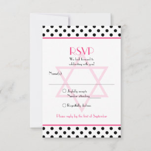 Pink Schwarz-weiß Polka Dot Bat Mitzvah Replik Car RSVP Karte