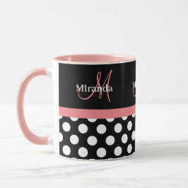Pink Schwarz-weiß Polka Dot Monogram Kaffee Tasse