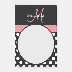 Pink Schwarz-weiß Polka Dot Monogram Postit Notes Post-it Klebezettel
