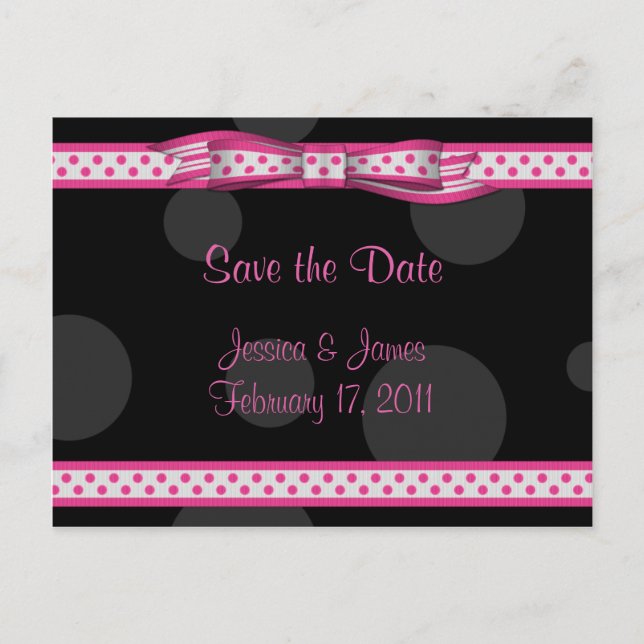 Pink Schwarz-weiß Polka Dot Save the Date Postkart Ankündigungspostkarte (Vorderseite)