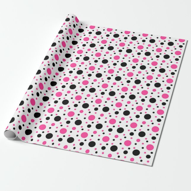 Pink Schwarz-weiß Polka Dots Geschenkpapier (Ungerollt)
