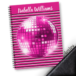 Pink Schwarz-weiß Stripe Disco Ball Spiralnotebook Notizbuch