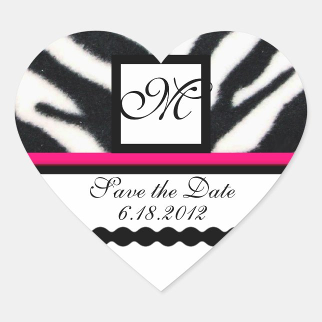 PINK SCHWARZ-WEISS ZEBRA FUR MONOGRAMM, Save the D Herz-Aufkleber (Vorderseite)