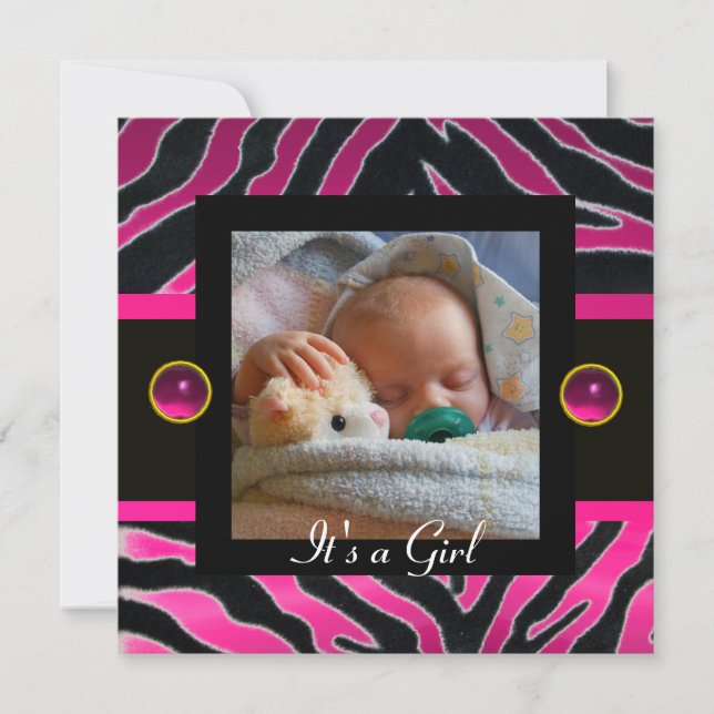 PINK SCHWARZ-WEISSE ZEBRA FUR Monogramm-Fotovorlag Einladung (Vorderseite)