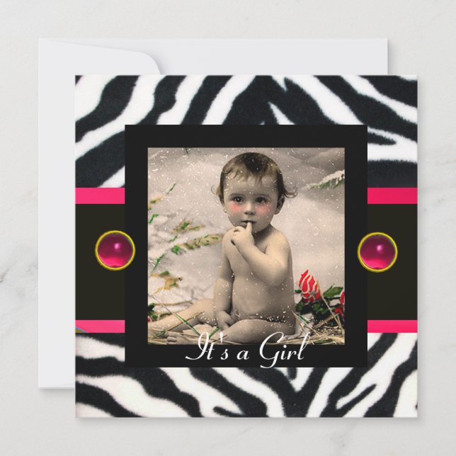 PINK SCHWARZ-WEISSE ZEBRA FUR Monogramm-Fotovorlag Einladung (Vorderseite)