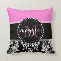 Pink-schwarzer Damast-Girly Monogramm-Muster