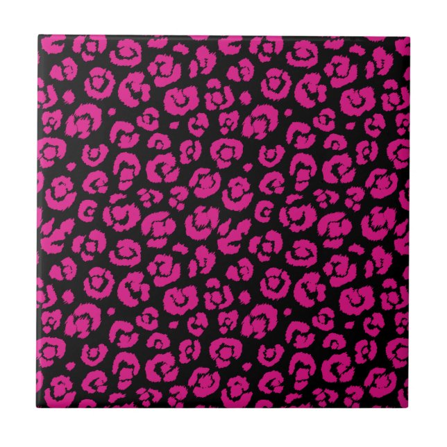 Pink-schwarzer Leopard-Druck Fliese (Vorderseite)