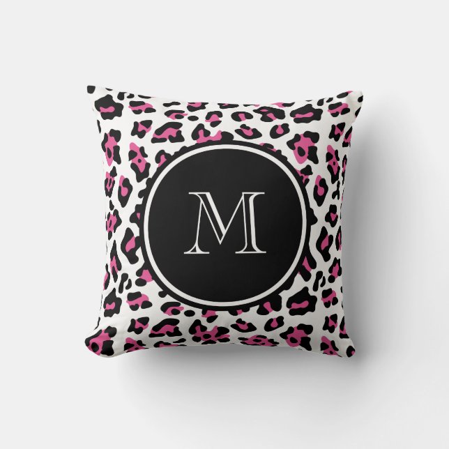 Pink-schwarzer Leopard-Tierdruck mit Monogramm Kissen (Vorderseite)