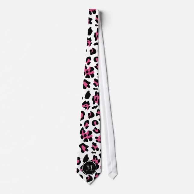 Pink-schwarzer Leopard-Tierdruck mit Monogramm Krawatte (Vorderseite)