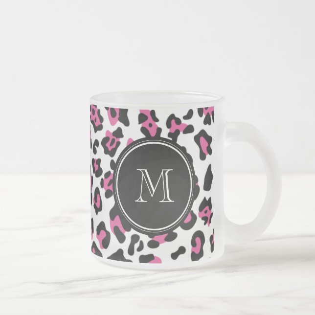 Pink-schwarzer Leopard-Tierdruck mit Monogramm Mattglastasse (Rechts)