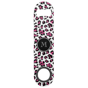 Pink-schwarzer Leopard-Tierdruck mit Monogramm Speed Flaschenöffner
