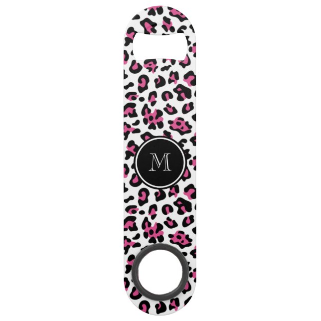 Pink-schwarzer Leopard-Tierdruck mit Monogramm Speed Flaschenöffner (Vorderseite)