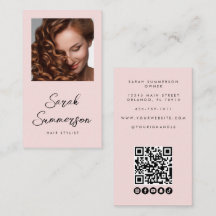 Pink-Schwarzes Schriftzug-Foto-QR-Code-Friseur