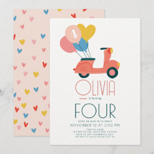 Pink Scooter Balloons Girl Birthday Einladung