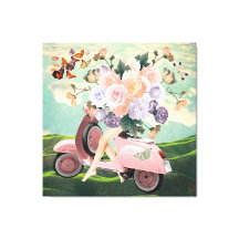 Pink Scooter-Beine Bouquet & Sky Retro Collage
