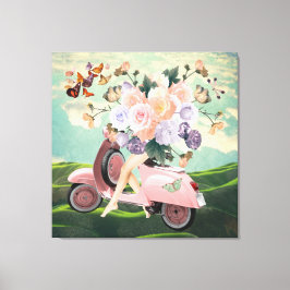 Pink Scooter-Beine Bouquet & Sky Retro Collage Leinwanddruck