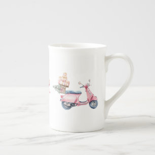 Pink Scooter Weihnachtseinkaufsfahrt Prozellantasse
