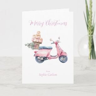Pink-Scooter-Weihnachtseinkaufstrip Feiertagskarte