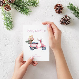 Pink-Scooter-Weihnachtseinkaufstrip Feiertagskarte