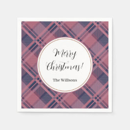 Pink Scottish Lady Tartan Pattern Merry Christmas Serviette