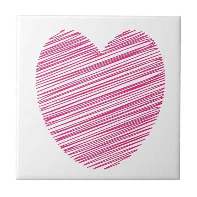 Pink Scribble Heart Fliese (Vorderseite)