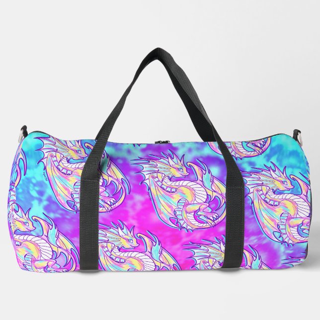 Pink Scribble Niedlich Girly Dragon Wyvern Inugami Duffle Bag (Vorderseite)
