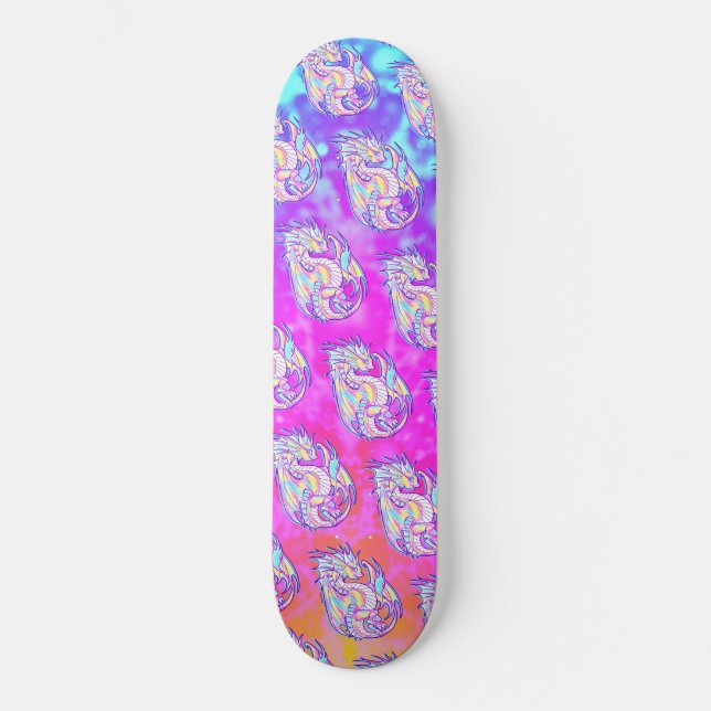 Pink Scribble Niedlich Girly Dragon Wyvern Inugami Skateboard (Vorderseite)