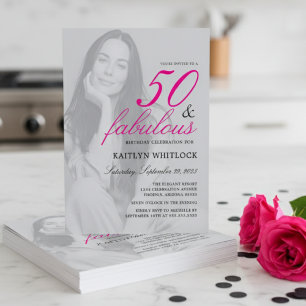Pink Script 50 und fantastisch Foto-Geburtstagsfei Einladung