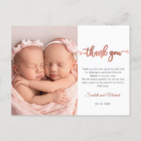 Pink Script Girl Twins Baby Foto Vielen Dank