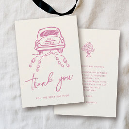 Pink Script Handgezeichnet Trendy Wedding Car Dankeskarte