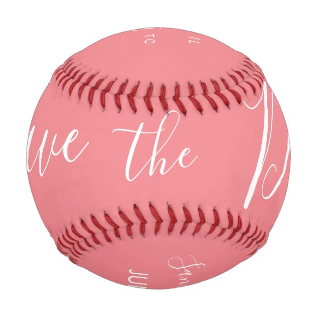 Pink Script Heart Speichern Sie die Daten Baseball (Vorderseite)