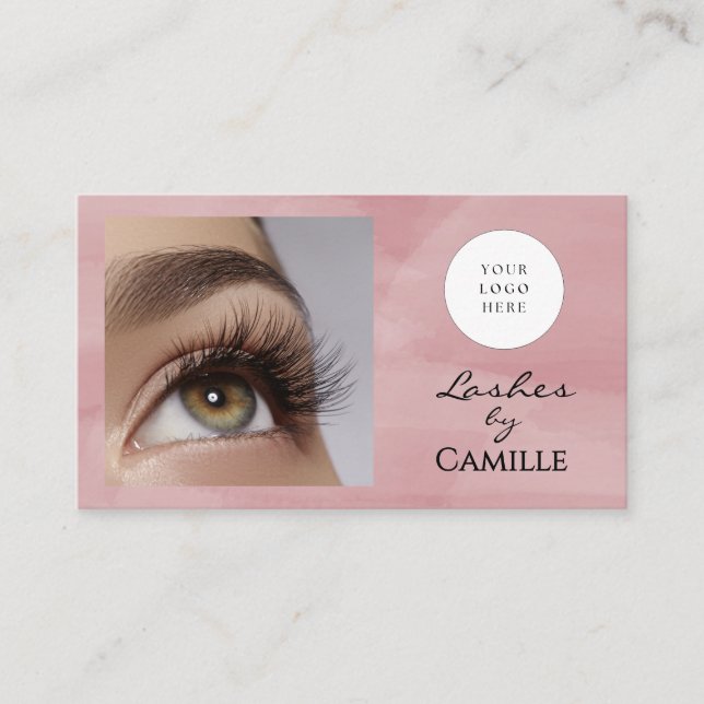 Pink Script Logo QR Code Photo Lash  Visitenkarte (Vorderseite)