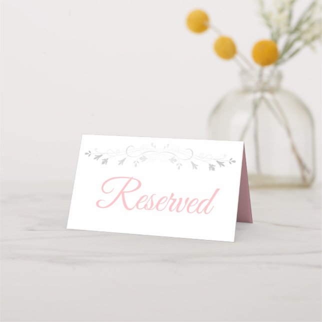 Pink Script mit Silver Border Wedding vorbehalten Platzkarte (Vorderseite)