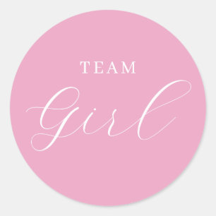 Pink Script Team Girl Gender Reveal Runder Aufkleber