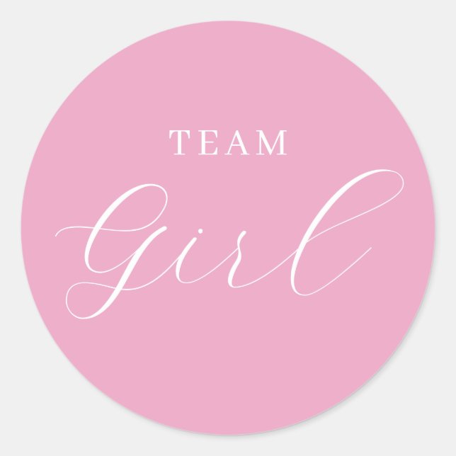 Pink Script Team Girl Gender Reveal Runder Aufkleber (Vorderseite)