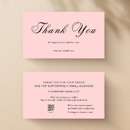 Pink Script Thank You Card QR Code Small Business Visitenkarte