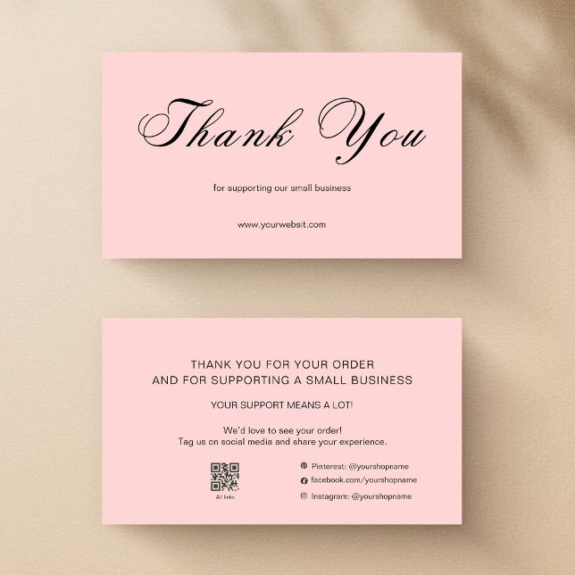Pink Script Thank You Card QR Code Small Business Visitenkarte (Von Creator hochgeladen)
