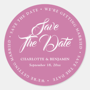Pink Script Typografy Wedding Save the Date Runder Aufkleber