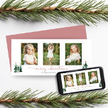 Pink Script Weihnachtsbaumen 3 Foto Feiertagskarte<br><div class="desc">Niedliche, moderne und dennoch rustikale Weihnachtsfotokarten mit bezaubernden kleinen Wäldern von rustikalen Weihnachtsbäumen und frohen Weihnachten in moderner Typografie und Feiertagsrosa. Fügen Sie drei Ihrer Lieblings-Fotos und einen persönlichen Gruß für die perfekte Urlaubskarte! Bitte kontaktieren Sie uns unter cedarandstring@gmail.com , wenn Sie Hilfe beim Design oder den passenden Produkten benötigen...</div>