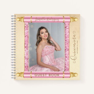 Pink Scroll Foto Budget Quinceñera Gästebuch Notizbuch