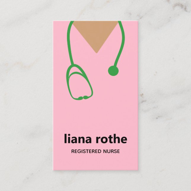Pink Scrubs und Stethoscope Business Card Visitenkarte (Vorderseite)