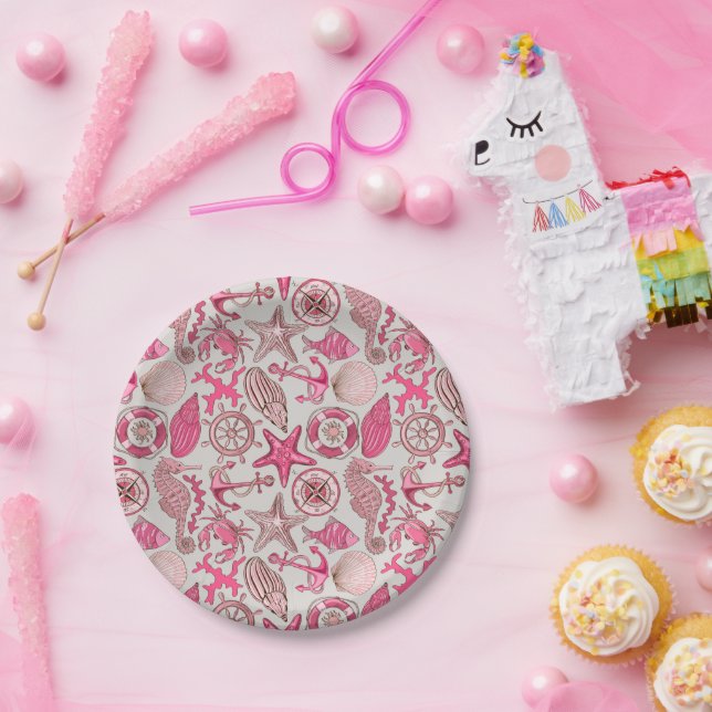 Pink Sea Pattern Pappteller (Party)