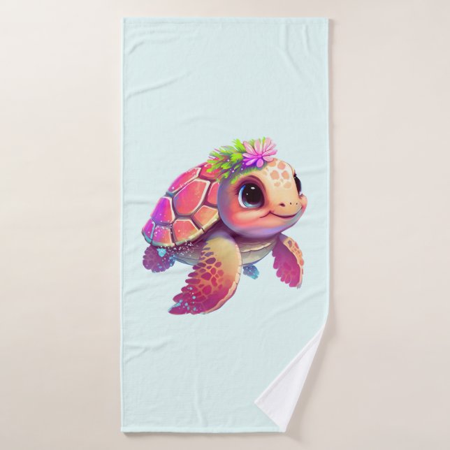 Pink Sea Turtle Whimsical & Niedlich Badhandtuch Set (Badehandtuch)