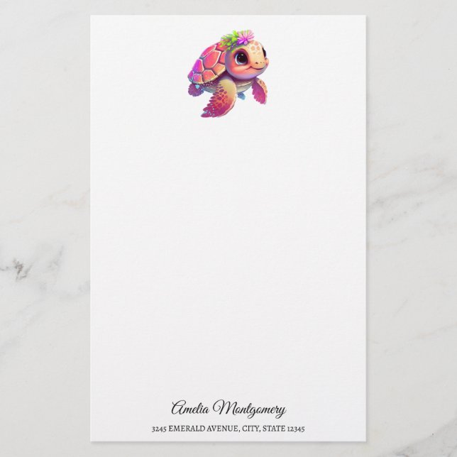 Pink Sea Turtle Whimsical & Niedlich Briefpapier (Vorderseite)