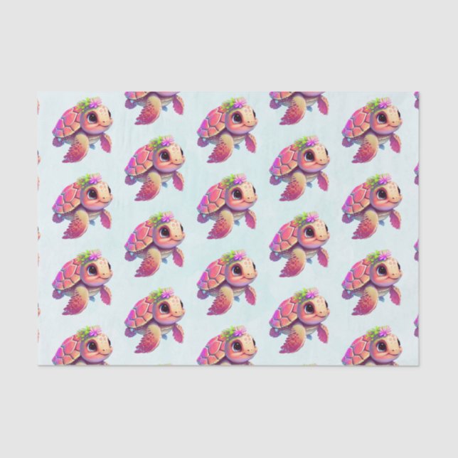 Pink Sea Turtle Whimsical & Niedlich Gemustert Seidenpapier (Vorderseite)