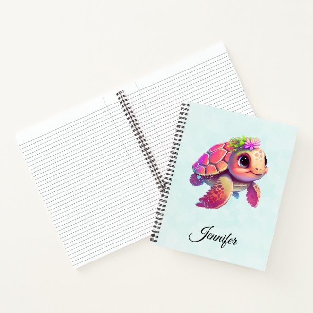 Pink Sea Turtle Whimsical & Niedlich Notizbuch (Innenseite)