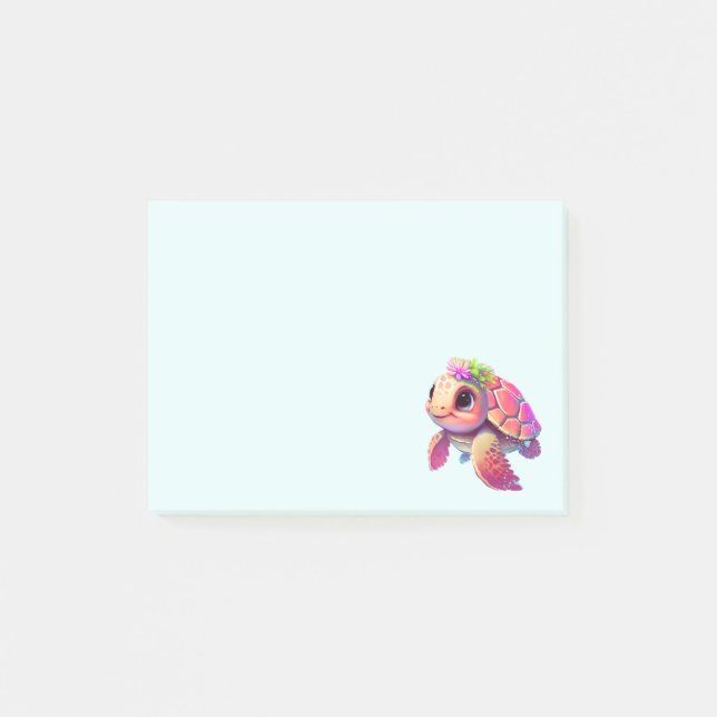 Pink Sea Turtle Whimsical & Niedlich Post-it Klebezettel (Vorderseite)