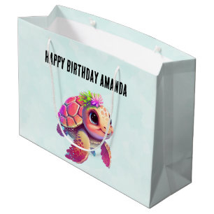 Pink Sea Turtle Whimsical & Niedliche Geburtstag Große Geschenktüte
