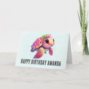 Pink Sea Turtle Whimsical & Niedliche Geburtstag Karte
